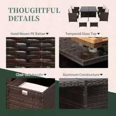 Outsunny 8 Seater Rattan Cube Garden Furniture Set, Rattan Dining Set with Cushions, Outdoor Dining Table and Chairs with 4 Armchairs, 4 Stools, Square Glass Top Table for Patio, Balcony, Brown - 5