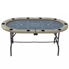 SPORTNOW 8 Player Folding Poker Table, with Cup Holders, Cushioning Edge, Brown and Blue - 8