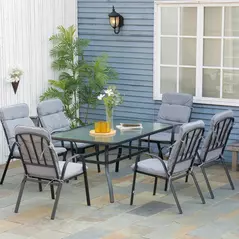 Outsunny Seven-Piece Garden Dining Set with Cushions - Grey - 2