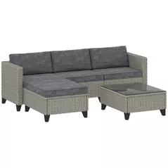 Outsunny 5-Piece Rattan Patio Furniture Set with Corner Sofa, Footstools, Coffee Table, for Poolside, Dark Grey - 1