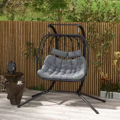 Outsunny Two-Seater Steel Frame Hanging Egg Chair - Black - 2