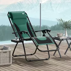 Outsunny Zero Gravity Lounger Chair, Folding Reclining Patio Chair with Padded Seat, Cup Holder, Soft Cushion and Headrest for Poolside, Camping, Green - 2