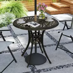 Outsunny 78 cm Round Garden Dining Table with Parasol Hole Antique Cast Aluminium Outdoor Table Only, Bronze Tone - 2