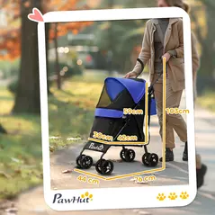 PawHut Foldable Dog Stroller, Lightweight Dog Pram w/ Shoulder Strap, Storage Bag, Cup Holder, Dark Blue - 3
