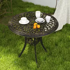 Outsunny 78 cm Round Garden Dining Table with Parasol Hole Antique Cast Aluminium Outdoor Table Only, Bronze Tone - 8