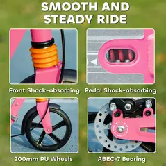 AIYAPLAY Kids Scooter with Four-Level Adjustable Handlebar, Dual Brake System, 200mm Wheels, ABEC-7 Bearings, Pink - 6