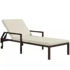Outsunny Outdoor Sun Lounger, Rattan Wicker Chaise Recliner with 5-Level Adjustable Backrest and 2 Wheels - 1