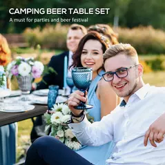 Outsunny Folding Picnic Table with 2 Benches, 3-Piece Portable Garden Furniture Set for 4, Dining Table Set with Plastic Top, Steel Frame, Dark Grey - 5