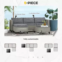 Outsunny 5-Piece Rattan Patio Furniture Set with Corner Sofa, Footstools, Coffee Table, for Poolside, Dark Grey - 4