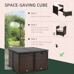 Outsunny 8 Seater Rattan Cube Garden Furniture Set, Rattan Dining Set with Cushions, Outdoor Dining Table and Chairs with 4 Armchairs, 4 Stools, Square Glass Top Table for Patio, Balcony, Brown - 4