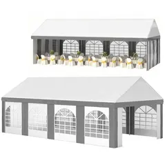 Outsunny 8m x 4m Marquee Gazebo with Sides, Level 4 Wind Protection & Waterproof, Light Grey - 1