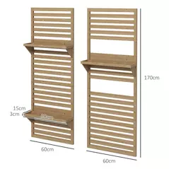 Outsunny Wall Mounted Plant Stands Set of 2, Fir Wood Flower Stand with Shelves and Slatted Trellis for Patio, Balcony, Porch - 3