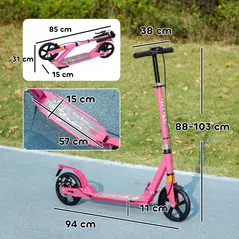 AIYAPLAY Kids Scooter with Four-Level Adjustable Handlebar, Dual Brake System, 200mm Wheels, ABEC-7 Bearings, Pink - 3