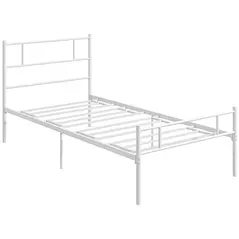 HOMCOM Single Bed Frame, Metal Bed Base with Headboard and Footboard, Metal Slat Support and 31cm Underbed Storage Space - 1