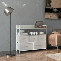 HOMCOM Rustic Chest of Five Fabric Drawers - Natural - 2