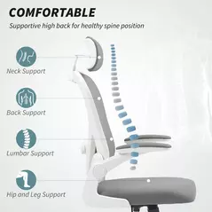 HOMCOM Executive Office Chair, Ergonomic Mesh High Back Desk Chair with Flip-up Armrest, Rotatable Headrest, Adjustable Lumbar Support for Home Study, Grey - 4