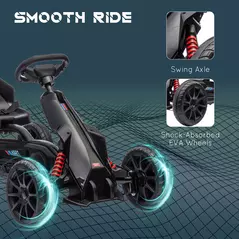 HOMCOM Kids Pedal Go Kart, with Adjustable Seat, EVA Wheels, Seat, Handbrake - Black - 6