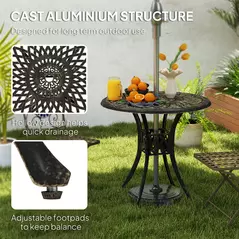 Outsunny 78 cm Round Garden Dining Table with Parasol Hole Antique Cast Aluminium Outdoor Table Only, Bronze Tone - 4