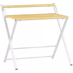 HOMCOM Compact Folding Desk for Small Spaces, Foldable Computer Desk with Storage Shelf for Home Office, 2-Tier Study Writing Table, 86 x 66 x 82 cm, Maple Wood-effect - 1