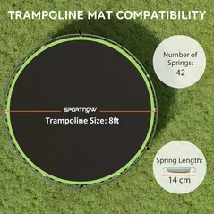 SPORTNOW Trampoline Replacement Mat with Spring Pull Tool, 42 V-Hooks, for 8ft Trampoline using 14cm Springs, Green - 4