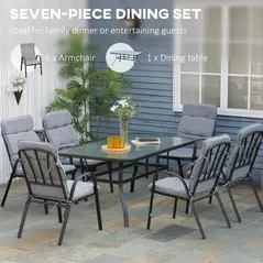 Outsunny Seven-Piece Garden Dining Set with Cushions - Grey - 5