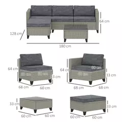 Outsunny 5-Piece Rattan Patio Furniture Set with Corner Sofa, Footstools, Coffee Table, for Poolside, Dark Grey - 3
