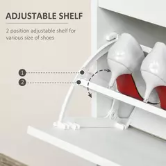 HOMCOM Shoe Cabinet, Slim Shoe Storage Cabinet with Drawer, 2 Flip-up Doors and Adjustable Shelf, Narrow Shoe Cupboard for 16 Pairs of Shoes for Entryway, Hallway, White - 5
