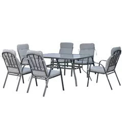 Outsunny Seven-Piece Garden Dining Set with Cushions - Grey - 1