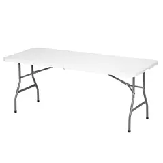 Outsunny Folding Garden Table, 180 x 75cm Rectangular HDPE Outdoor Picnic Table for 6, Metal Frame for Patio, Park, White - 1