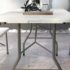 Outsunny Folding Garden Table, 180 x 75cm Rectangular HDPE Outdoor Picnic Table for 6, Metal Frame for Patio, Park, White - 9