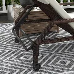 Outsunny Outdoor Sun Lounger, Rattan Wicker Chaise Recliner with 5-Level Adjustable Backrest and 2 Wheels - 9