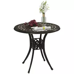 Outsunny 78 cm Round Garden Dining Table with Parasol Hole Antique Cast Aluminium Outdoor Table Only, Bronze Tone - 1