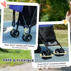 PawHut Foldable Dog Stroller, Lightweight Dog Pram w/ Shoulder Strap, Storage Bag, Cup Holder, Dark Blue - 8