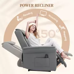 HOMCOM Recliner Armchair with 3D Kneading Massage, Breathable Leather Recliner Chair with Back Massager and Headrest, Electric Reclining Chair with Footrest, Remote, USB Port, Side Pockets for Home - 5