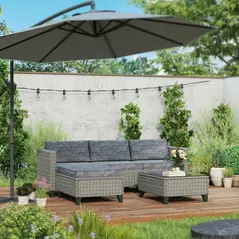 Outsunny 5-Piece Rattan Patio Furniture Set with Corner Sofa, Footstools, Coffee Table, for Poolside, Dark Grey - 2