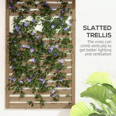 Outsunny Wall Mounted Plant Stands Set of 2, Fir Wood Flower Stand with Shelves and Slatted Trellis for Patio, Balcony, Porch - 5