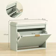 HOMCOM Elegant Six Shoe Bench, with Top Seat - Green - 3