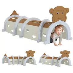 AIYAPLAY Monkey-Design Kids Play Tunnel for Crawling, Climbing, for ages 3-6 Years, Brown - 1