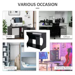 HOMCOM Multi-Storage Compact Work Desk, with Wheels - Black - 7