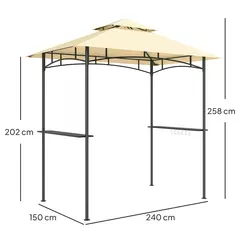 Outsunny 8' x 5' Grill Gazebo, Double Tiered BBQ Gazebo Shelter Canopy with LED Lights, 2 Side Shelves, Hooks, Beige - 3