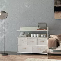 HOMCOM Rustic Chest of Five Fabric Drawers - Natural - 8