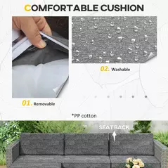 Outsunny 5-Piece Rattan Patio Furniture Set with Corner Sofa, Footstools, Coffee Table, for Poolside, Dark Grey - 6