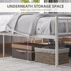 HOMCOM Single Bed Frame, Metal Bed Base with Headboard and Footboard, Metal Slat Support and 31cm Underbed Storage Space - 4