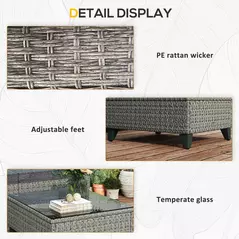 Outsunny 5-Piece Rattan Patio Furniture Set with Corner Sofa, Footstools, Coffee Table, for Poolside, Dark Grey - 8