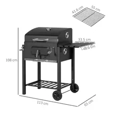 Outsunny Charcoal Grill, with Height-Adjustable Coal Pan - Black - 3