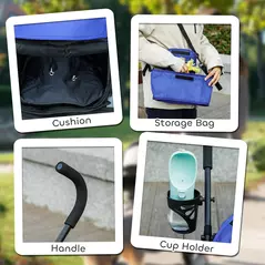 PawHut Foldable Dog Stroller, Lightweight Dog Pram w/ Shoulder Strap, Storage Bag, Cup Holder, Dark Blue - 7
