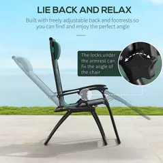 Outsunny Zero Gravity Lounger Chair, Folding Reclining Patio Chair with Padded Seat, Cup Holder, Soft Cushion and Headrest for Poolside, Camping, Green - 4