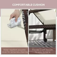 Outsunny Outdoor Sun Lounger, Rattan Wicker Chaise Recliner with 5-Level Adjustable Backrest and 2 Wheels - 7