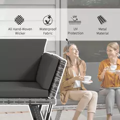 Outsunny 2 Seater Rattan Sofa with Cushions, 2-in-1 PE Rattan Daybed Sofa with Left Up or Down Armrests, Garden Chaise Lounger Loveseat for Outdoor, Patio, Mixed Grey - 5