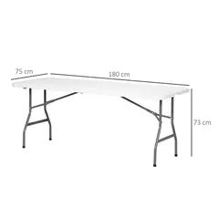 Outsunny Folding Garden Table, 180 x 75cm Rectangular HDPE Outdoor Picnic Table for 6, Metal Frame for Patio, Park, White - 3